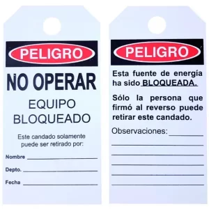 Etiqueta de bloqueo – Etiquetas rídiga de advertencia.