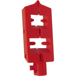 Bloqueo para interruptores unipolares fabricado en polipropileno y nylon de alta resistencia, con diseño de doble control, ajuste para diferentes lengüetas y compatibilidad con candados de hasta 7 mm