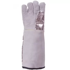 Guante aluminizado carnaza 24: Guante de rayón aluminizado con palma de carnaza diseñado para ser usado en ambientes industriales con Compra en Guantes.