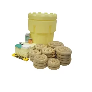 Kit antiderrames 95 galones - líquidos agresivos: El kit de 95 galones incluye tambor de salvamento certificado manejable y ligero Absorbentes de.