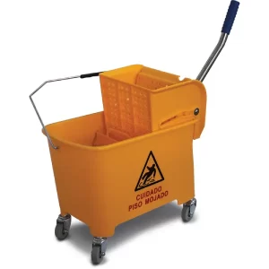 Cubeta exprimidor 20l: Cubeta de plástico amarilla de 20 litros de capacidad con exprimidor universal para trapeador panel para Compra en Guantes Sergo.