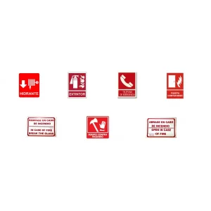 Contra incendios: Disponible en acabado normal y calidad fotográfica Tipo bandera de pared doble vista colgante para techo Compra en Guantes Sergo.