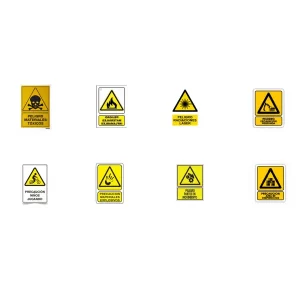 Señales precaución: Disponible en acabado normal y calidad fotográfica Tipo bandera de pared doble vista colgante para techo Compra en Guantes Sergo.